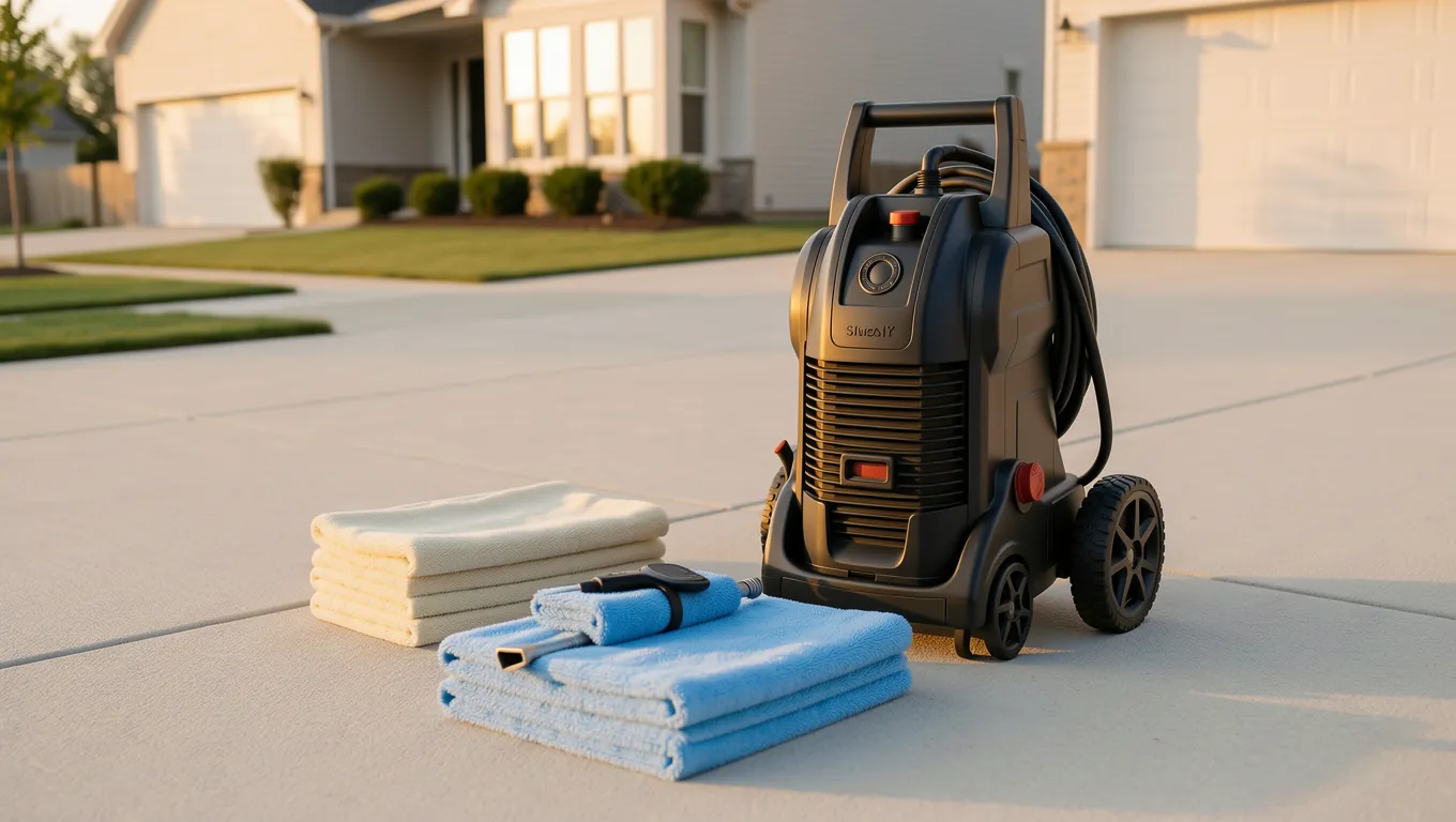Professional mobile car detailing equipment set up for use