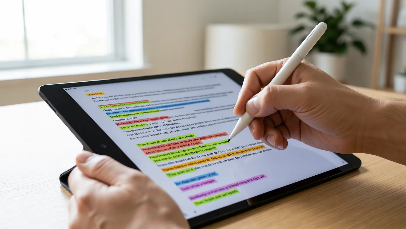 Close up of hands using a digital stylus for annotation work