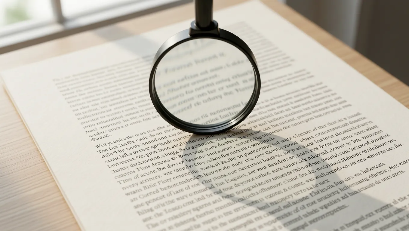 Magnifying glass inspecting fine print on a loan document