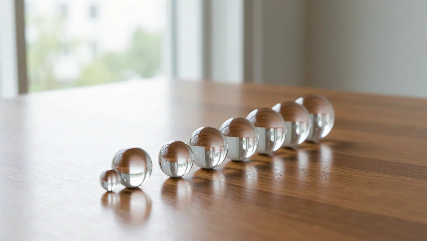 Glass spheres arranged in an upward trend illustrating market cap