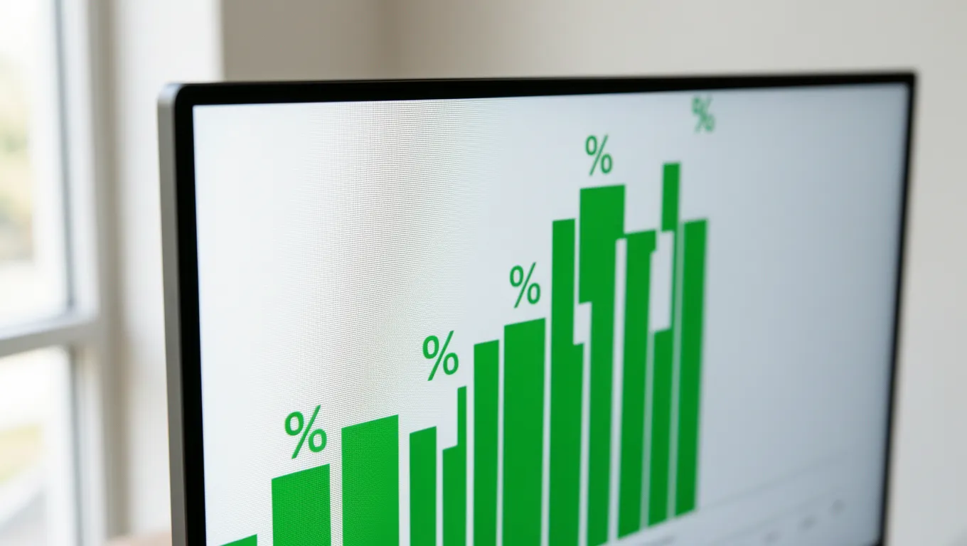 Digital display showing rising interest rates and growth charts