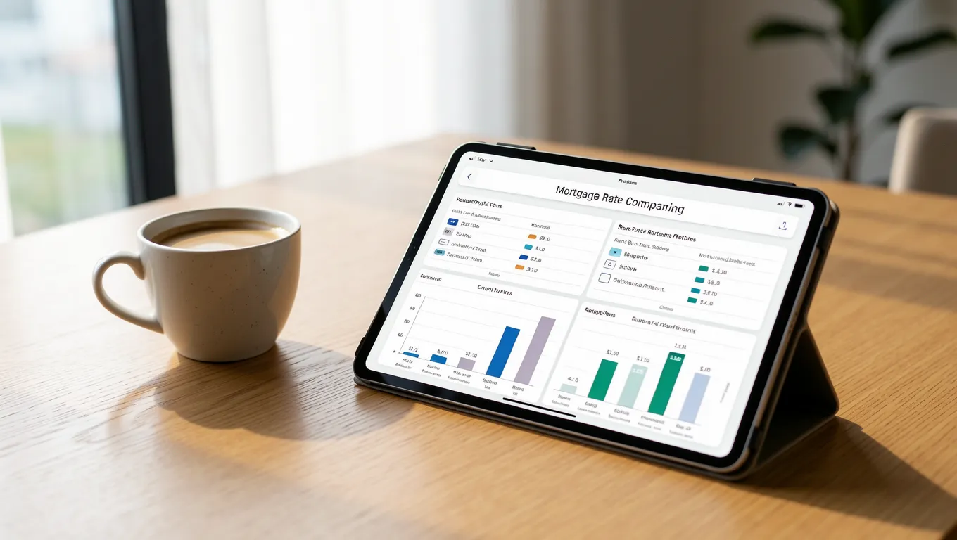 Digital tablet displaying mortgage rate comparison charts