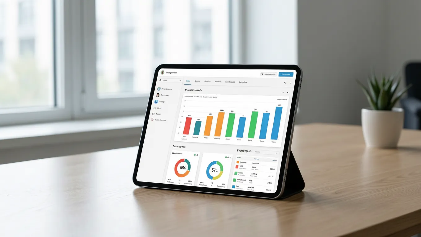 Digital marketing dashboard showing email analytics and growth charts