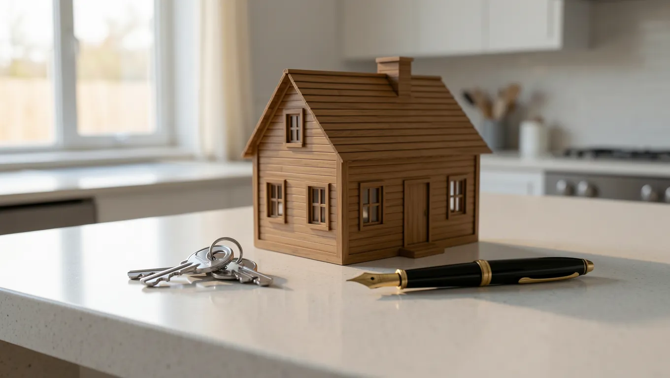 House model with silver keys on a kitchen island