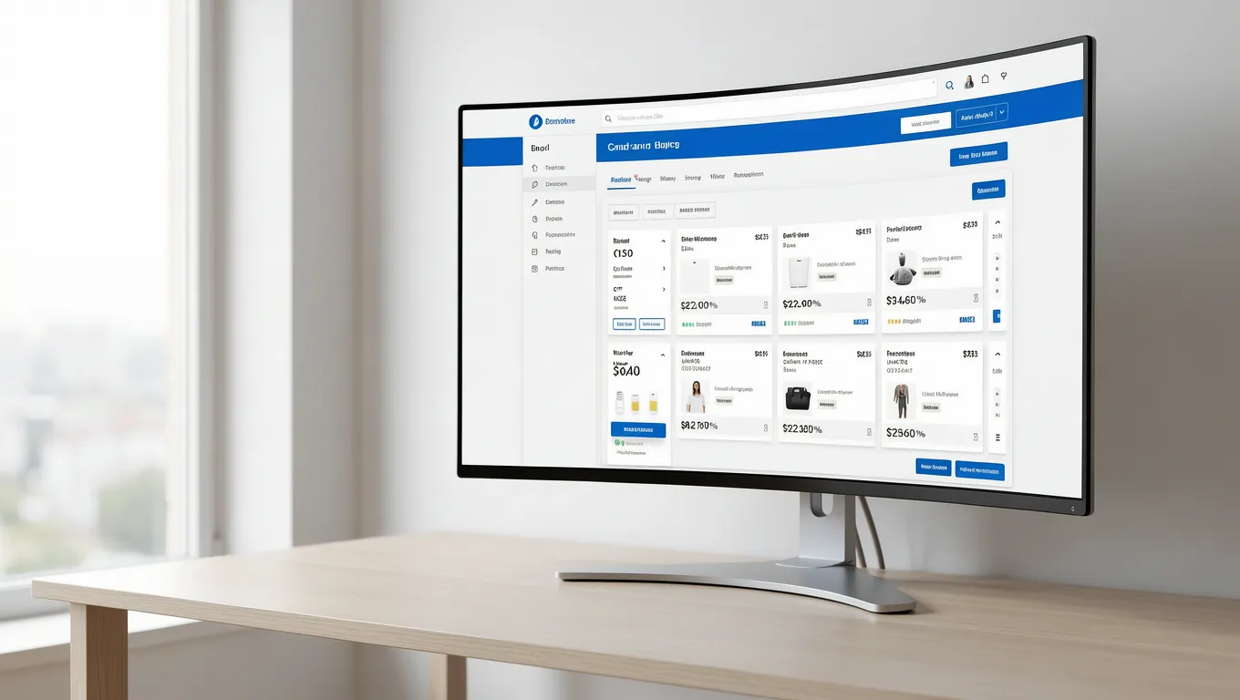 Modern digital storefront dashboard on a professional workstation
