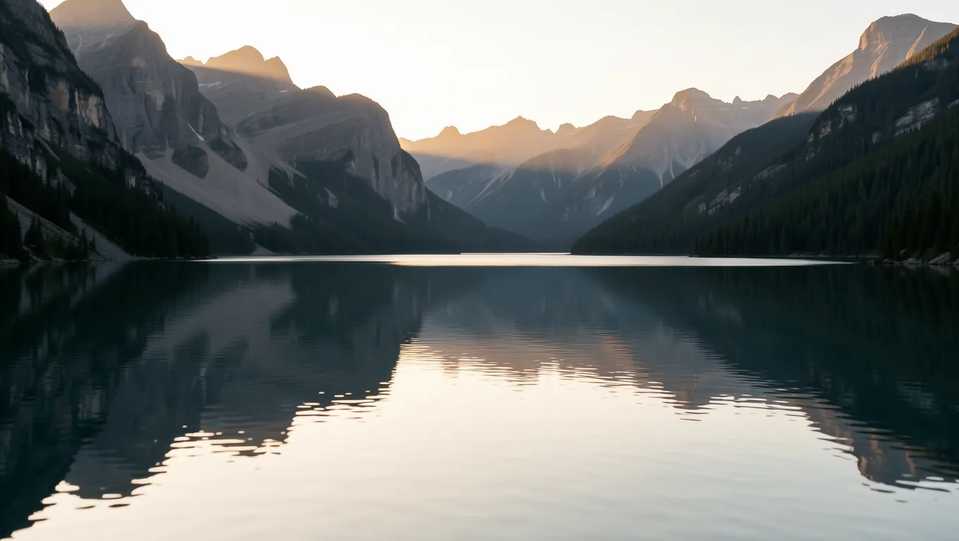 Serene mountain lake reflection at sunrise representing peaceful retirement