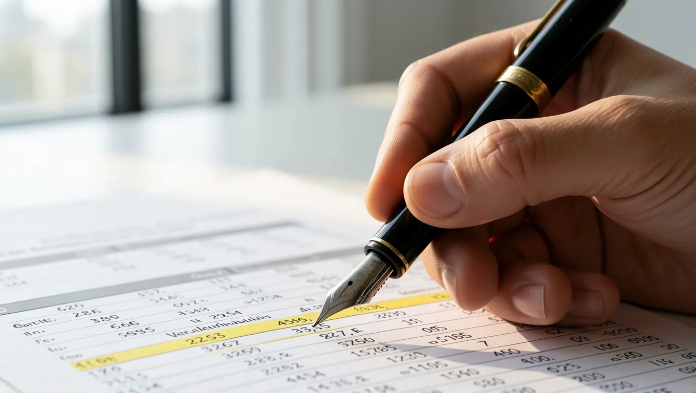 Close up of a person reviewing financial statements and interest rates