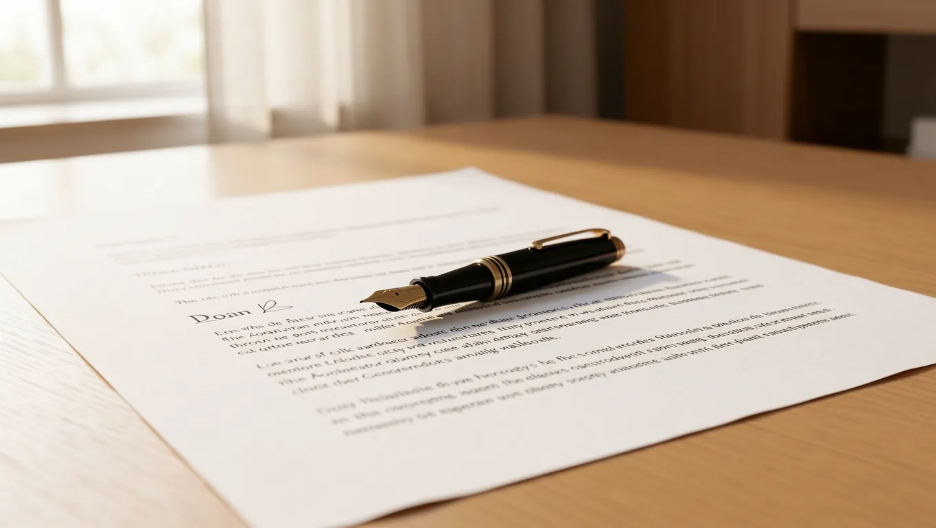 Close up of a hand signing a formal loan agreement document